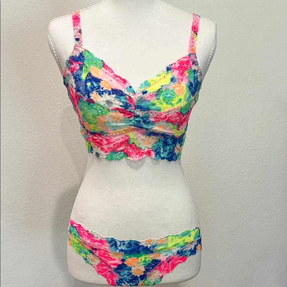 Colorful Floral Lace Bralette and Thong Set